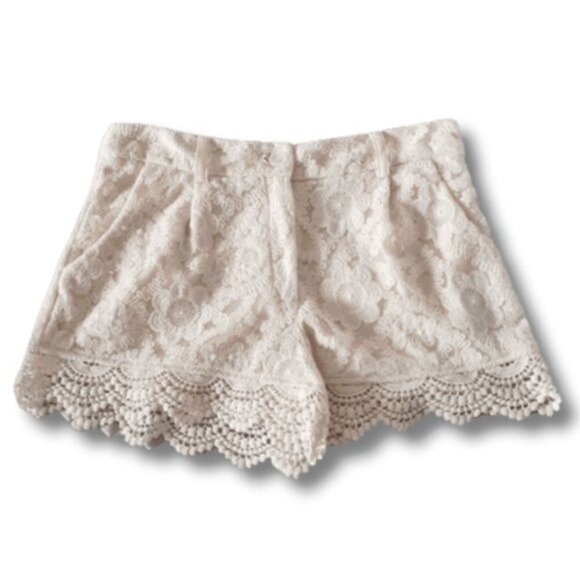 NWOT Free People ivory cream floral embroidered mesh overlay cotton shorts, XS - Picture 2 of 6